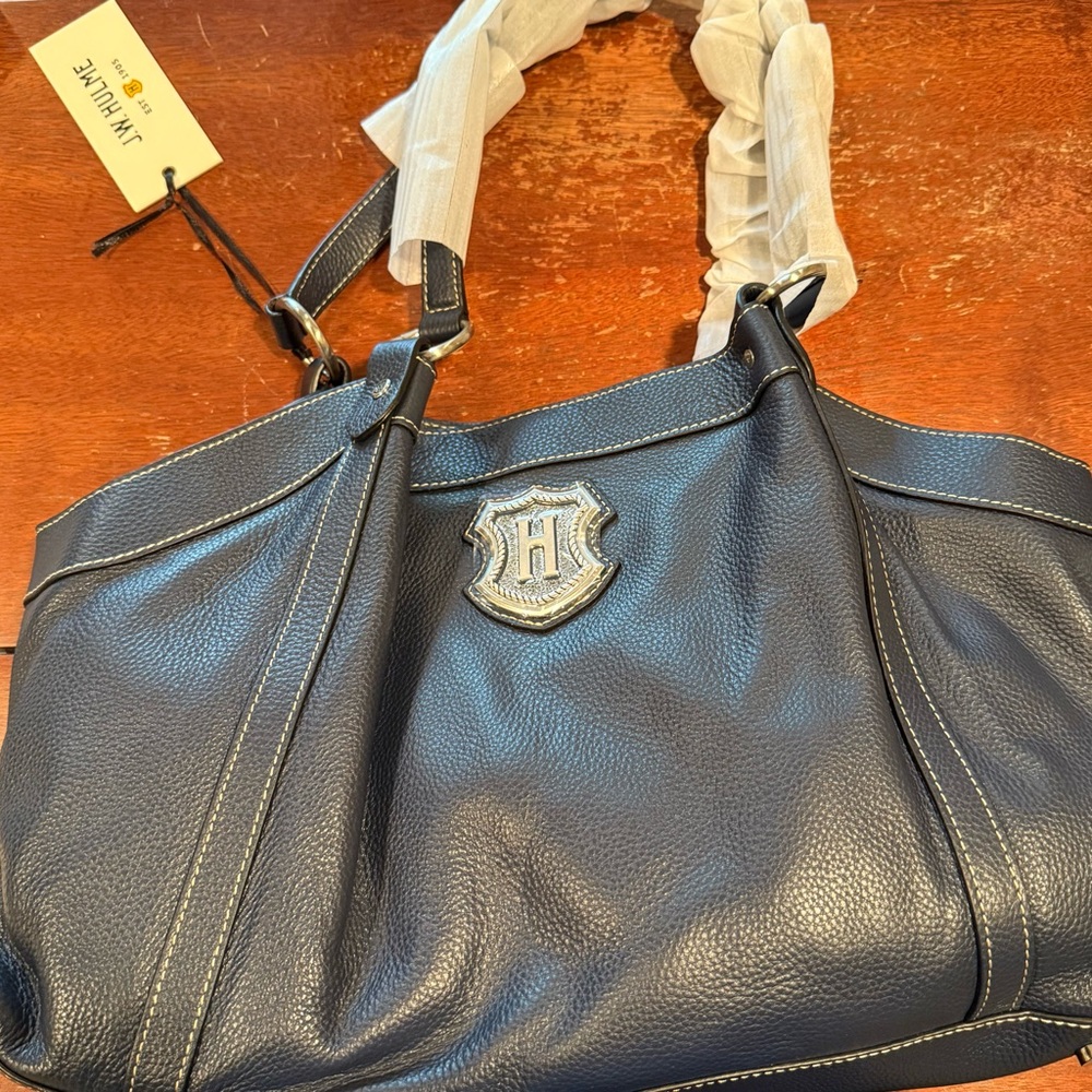 J.W. Hulme Navy Leather Shoulder Bag